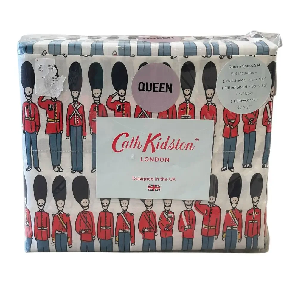 Cath Kidston London Guards Soldiers Christmas Nutcracker QUEEN Sheet Set 4 pc